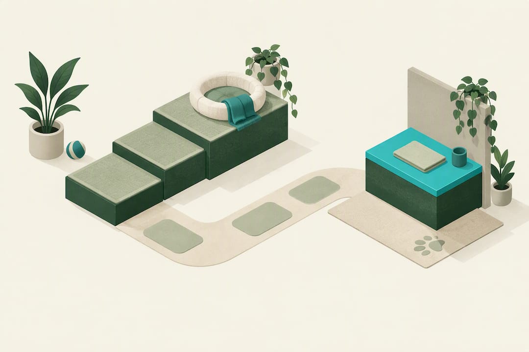 Minimalist illustration of gradual calm grooming steps