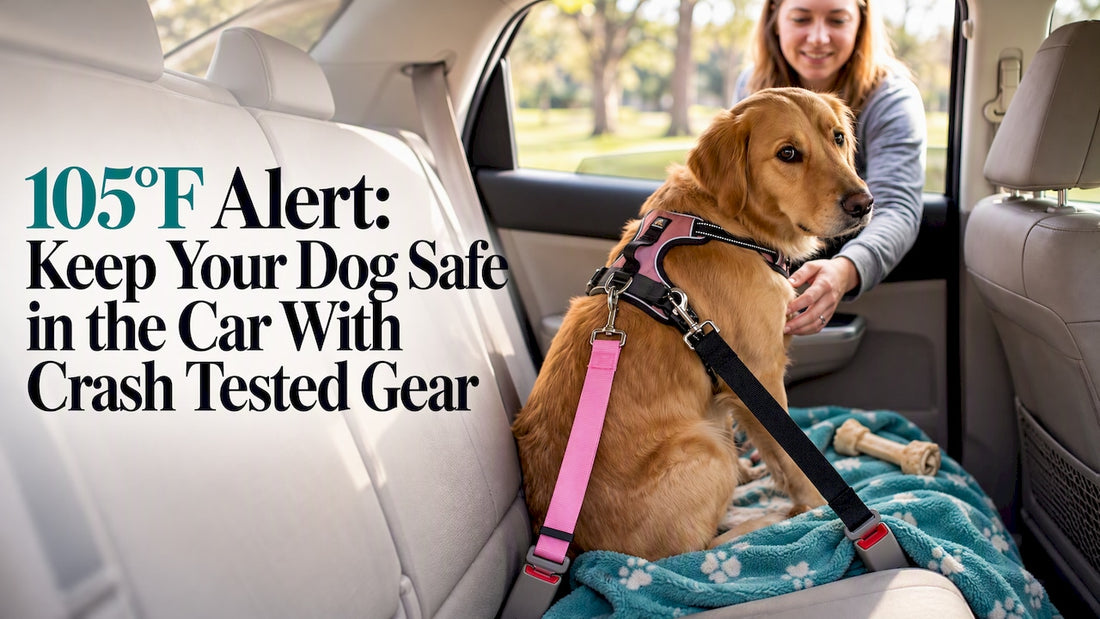 Dog secured in back seat with car tether