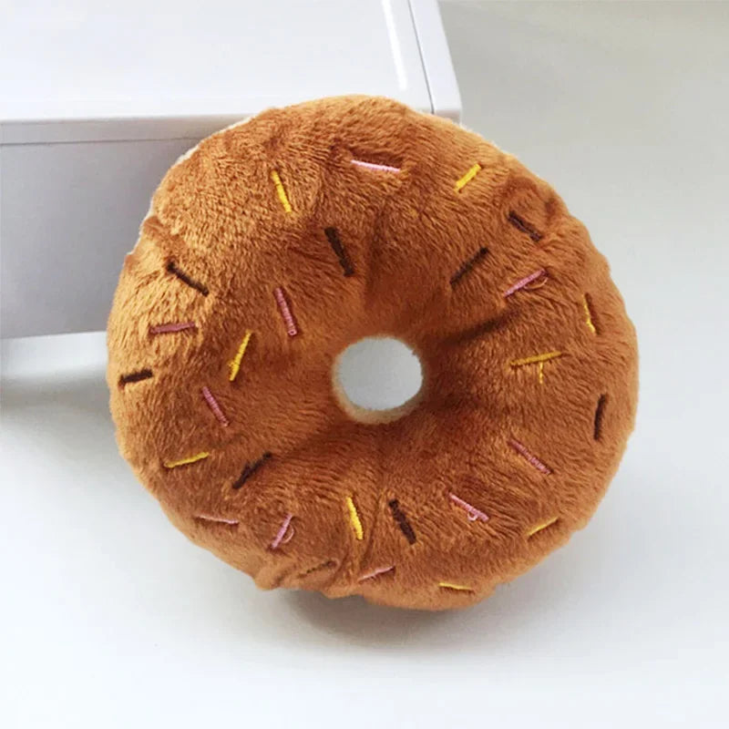 Plush Donut Squeaky Dog Toy