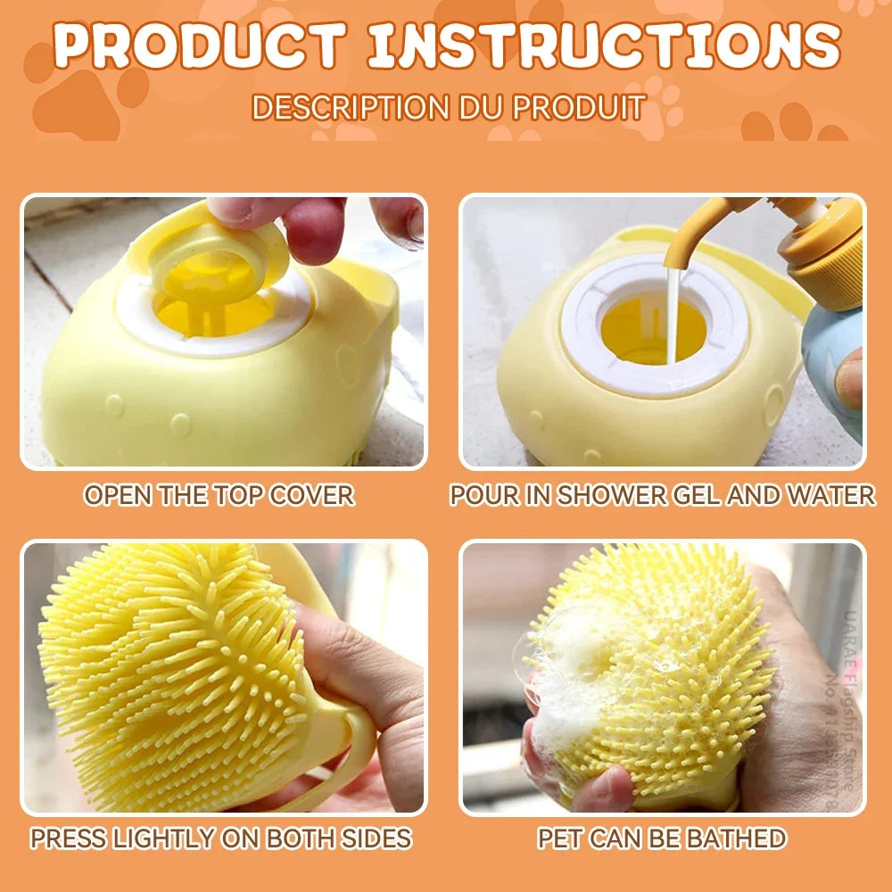 Pet Bath Brush with Shampoo Dispenser