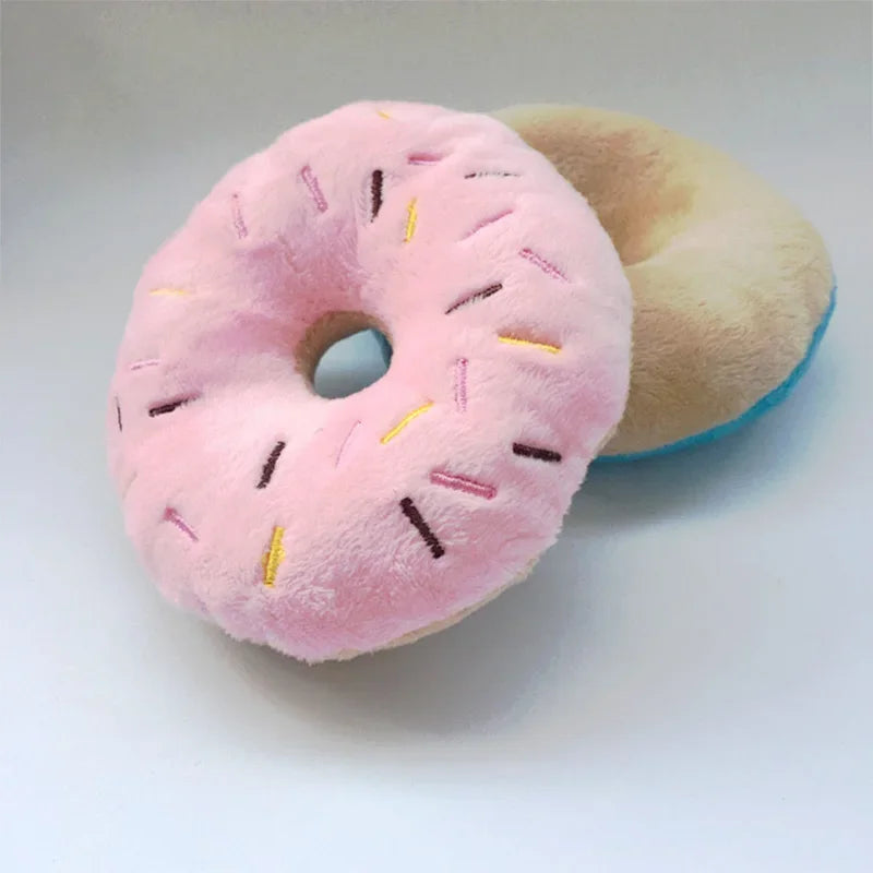 Plush Donut Squeaky Dog Toy