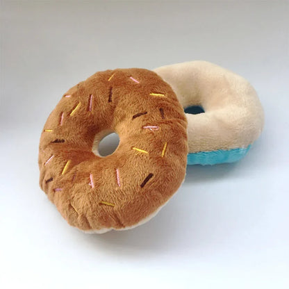Plush Donut Squeaky Dog Toy