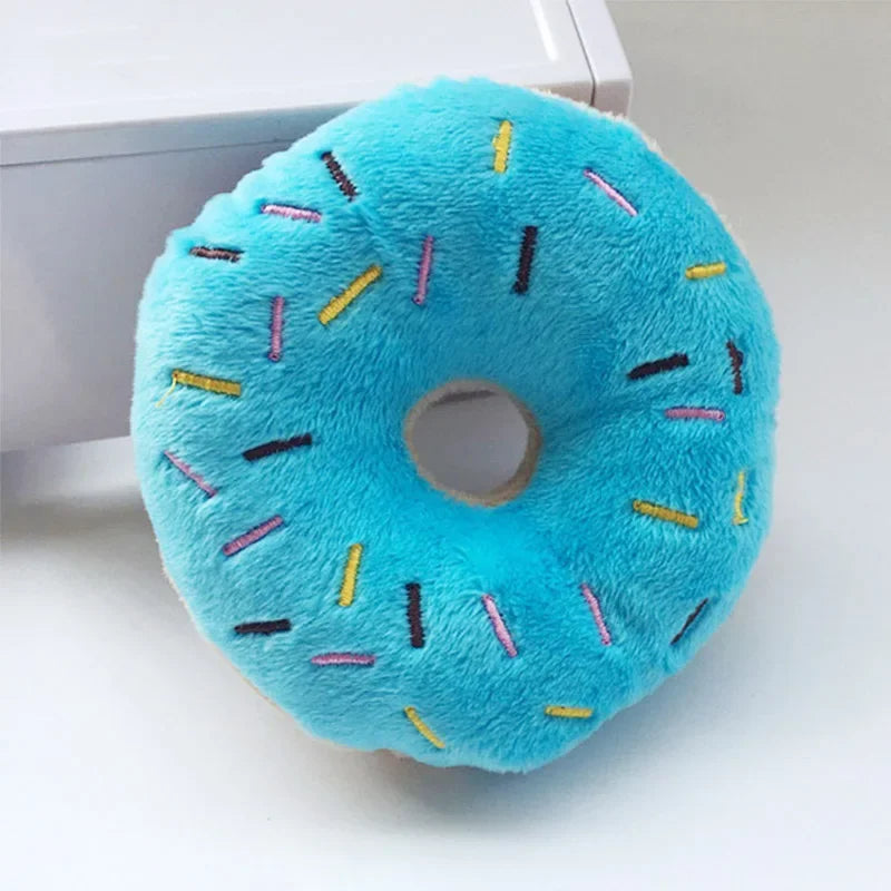 Plush Donut Squeaky Dog Toy