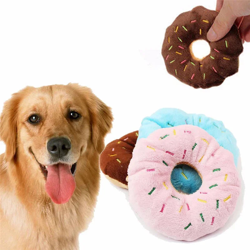 Plush Donut Squeaky Dog Toy