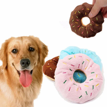 Plush Donut Squeaky Dog Toy