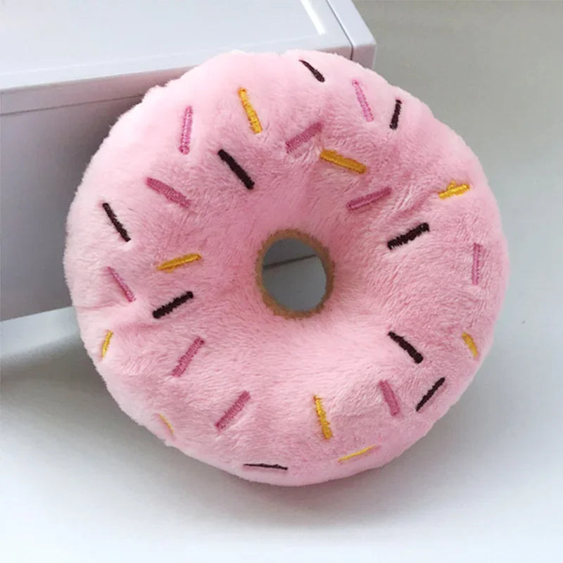 Plush Donut Squeaky Dog Toy