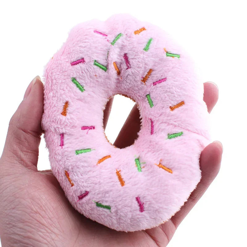 Plush Donut Squeaky Dog Toy
