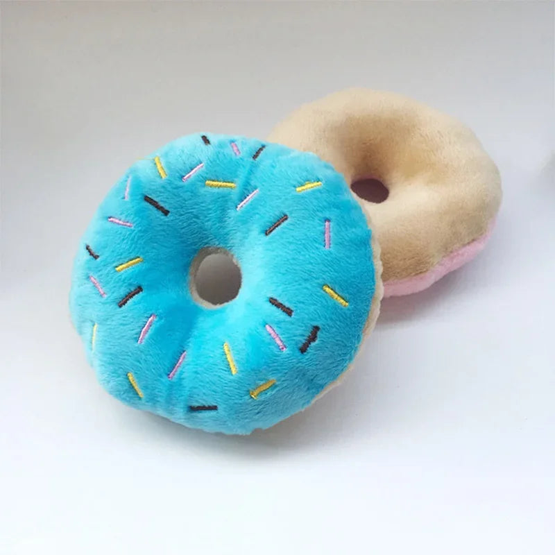 Plush Donut Squeaky Dog Toy