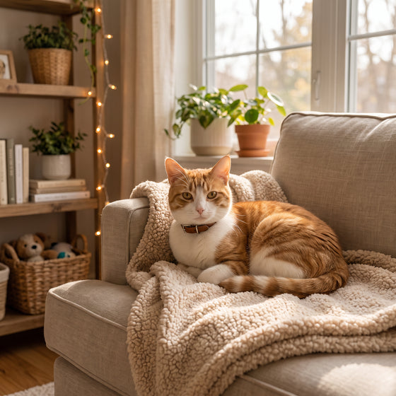 Cat relaxing on a sofa