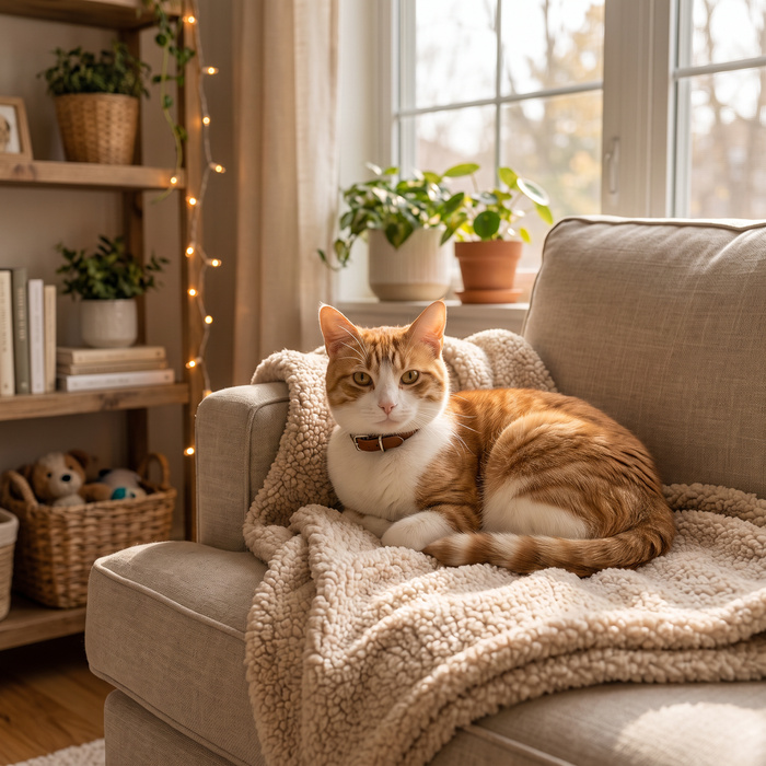 Cat relaxing on a sofa