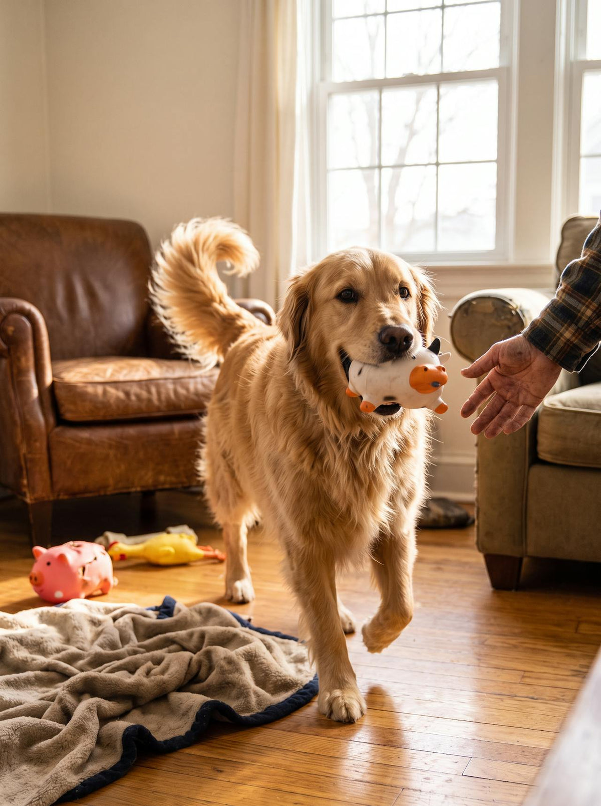 Squeaky Farm Animal Dog Toy lifestyle 1