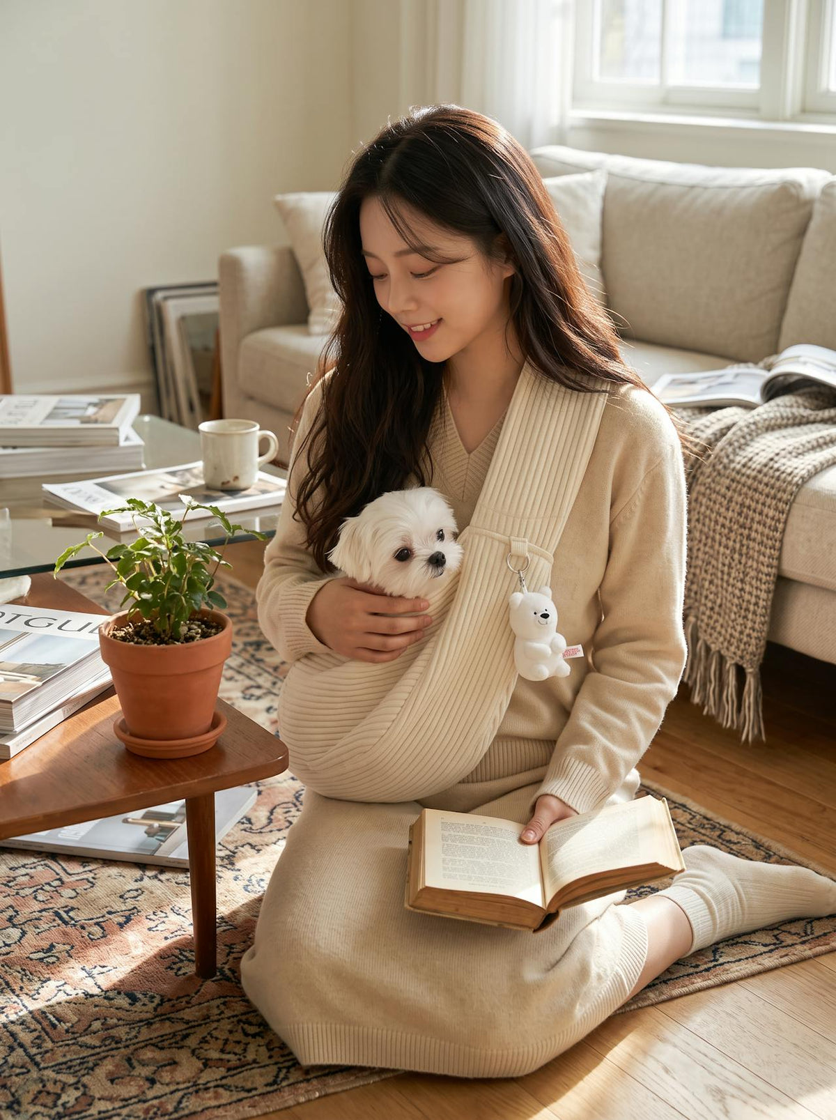 Handmade Canvas Pet Sling Bag lifestyle 1