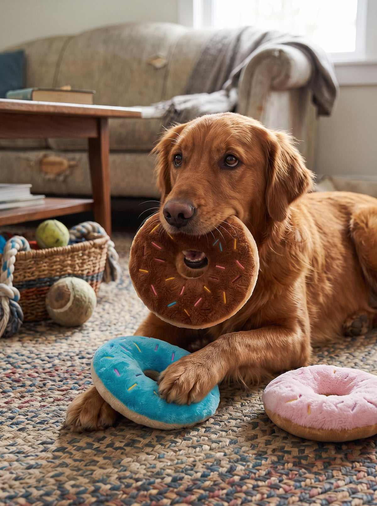 Plush Donut Squeaky Dog Toy lifestyle 1