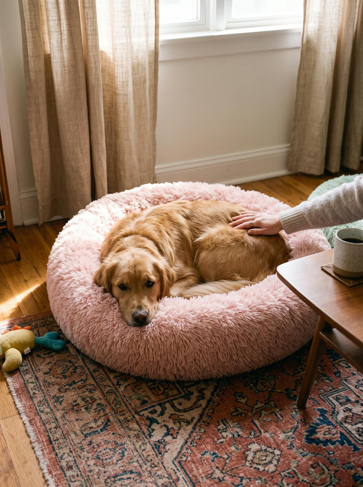 Round Plush Pet Nest Bed lifestyle 2