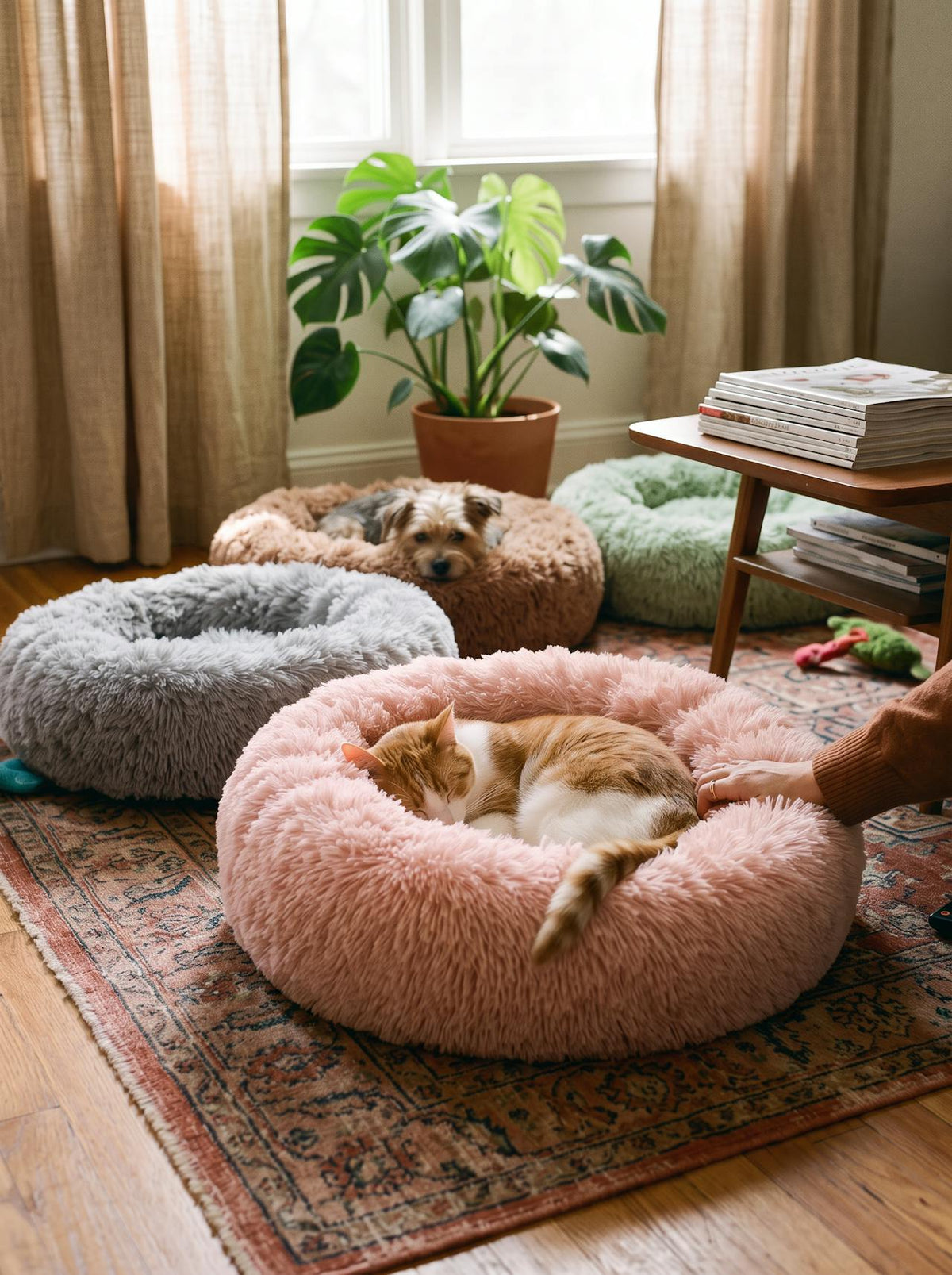 Round Plush Pet Nest Bed lifestyle 3