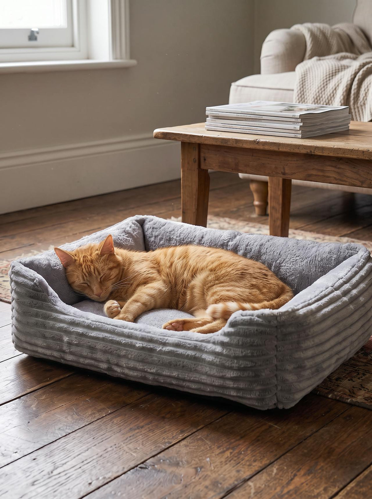 Square Plush Calming Pet Bed lifestyle 1