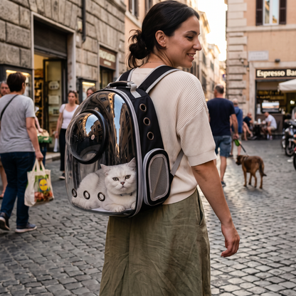 Transparent Pet Backpack – Breathable Cat & Small Dog Carrier, Portable Space Capsule Design | lifestyle